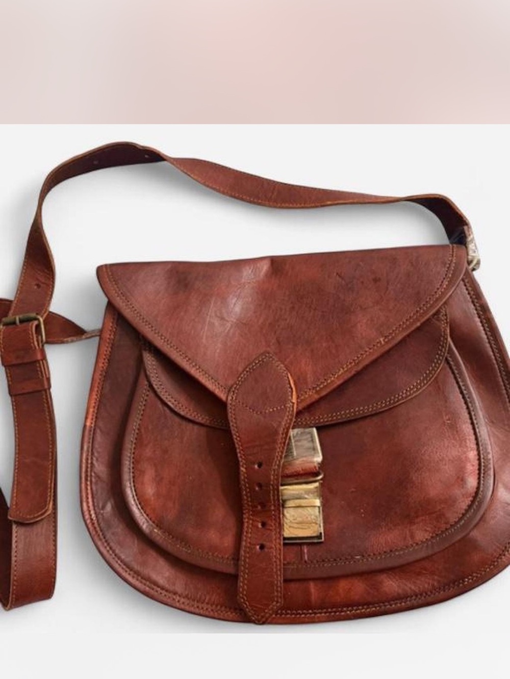 Artisan Made Classic Brown Genuine Leather Saddle Crossbody Bag
